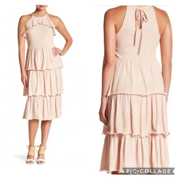 Rachel Rachel Roy February Blush Tiered Textured Midi Dress Size Medium - Picture 1 of 14